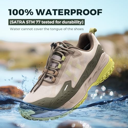 FitVille Men Waterproof Hiking Shoes Extra Wide Walking Shoes Slip-Resistant Trekking Trainers All-Terrain Quick Lace Snea...