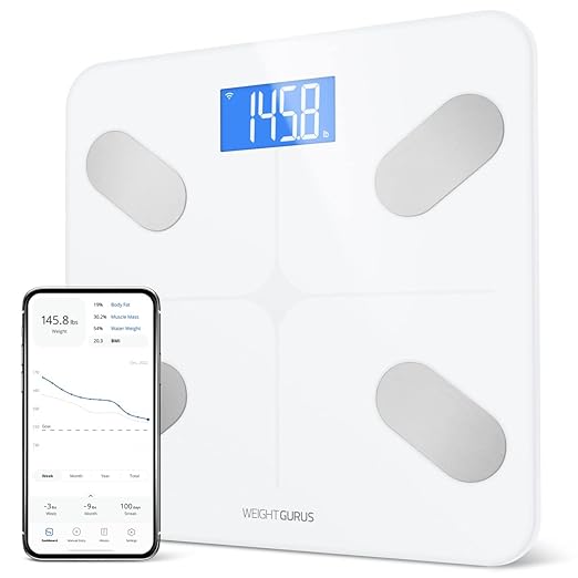 Greater Goods WiFi Bathroom Scale, Measures Weight, BMI, Body Fat, Muscle Mass, and Water Percentage, Upto 8 Users, 400 Ib...