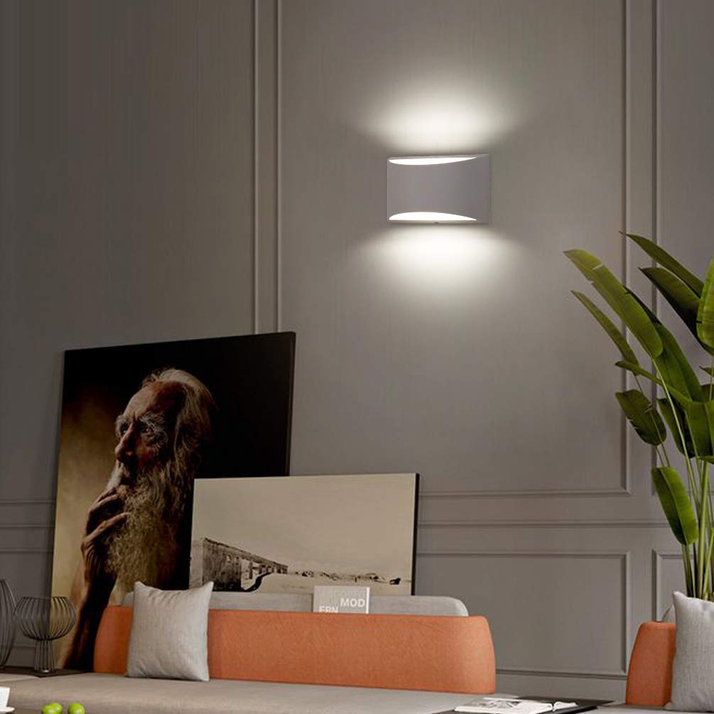 Aipsun Led Wall Sconce Set Of 2, Hardwired Aluminum Lights, Up & Down Mount, Cool White 6000K, For Living Room & Bedroom