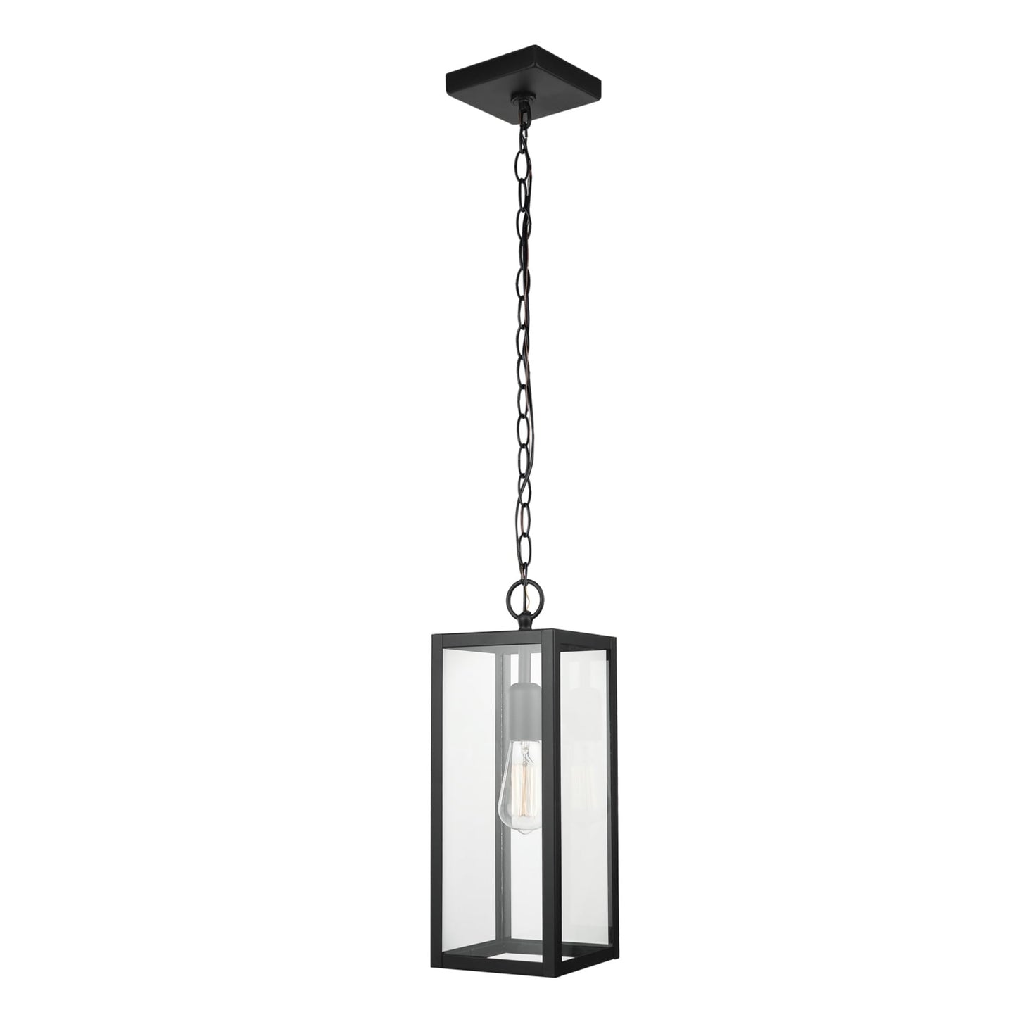 Globe Electric 44773 Outdoor Pendant Light, Matte Black Metal, Clear Glass Shade, E26 Base, Modern Vintage Design