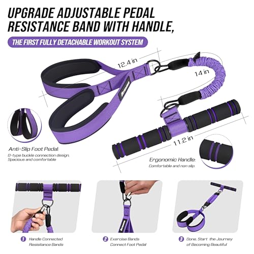 Ayombo Upgrade Pedal Resistance Band with Handle, Adjustable Tube Foot Pedal Device Puller Exercise Bands, for Abs Arm Leg...