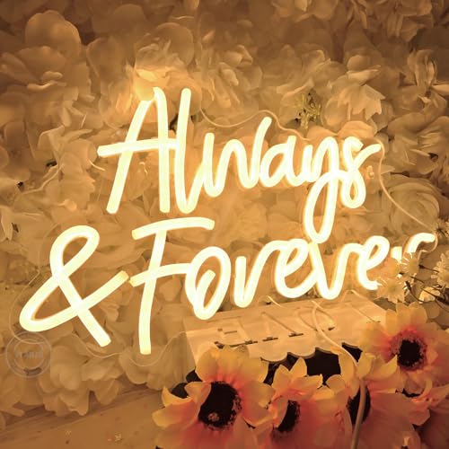 Planzo Always & Forever Led Neon Sign Light Wedding Birthday Party Backdrop Wall Decor Hanging Sign Bedroom Propose Annive...