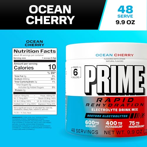 Prime Rapid Rehydration Electrolyte Powder, Ocean Cherry, Sugar Free Hydration Drink Mix with Sodium, Potassium, Magnesium...
