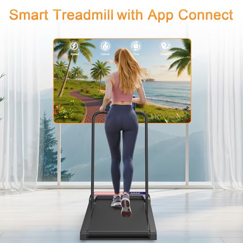 HOELLL Treadmills for Home Small with 0%-8% Incline and APP Sync, Compact Under Desk Walking Treadmill Pad with Handle Bar...