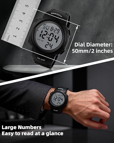 CakCity Mens Digital Watch Military Waterproof Outdoor Large Face Sports Watches with Stopwatch Back Light Alarm Date LED ...