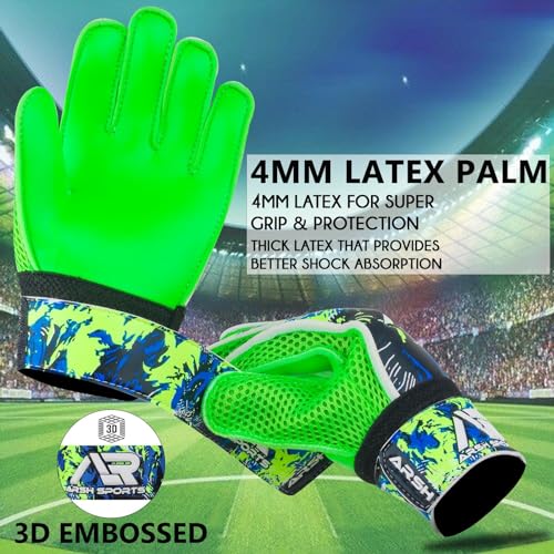 Arsh Sports Soccer Goalie Gloves, Football Goalkeeper Gloves for Kids Youth & Adult Strong Grip Finger Save 4mm Latex Fing...