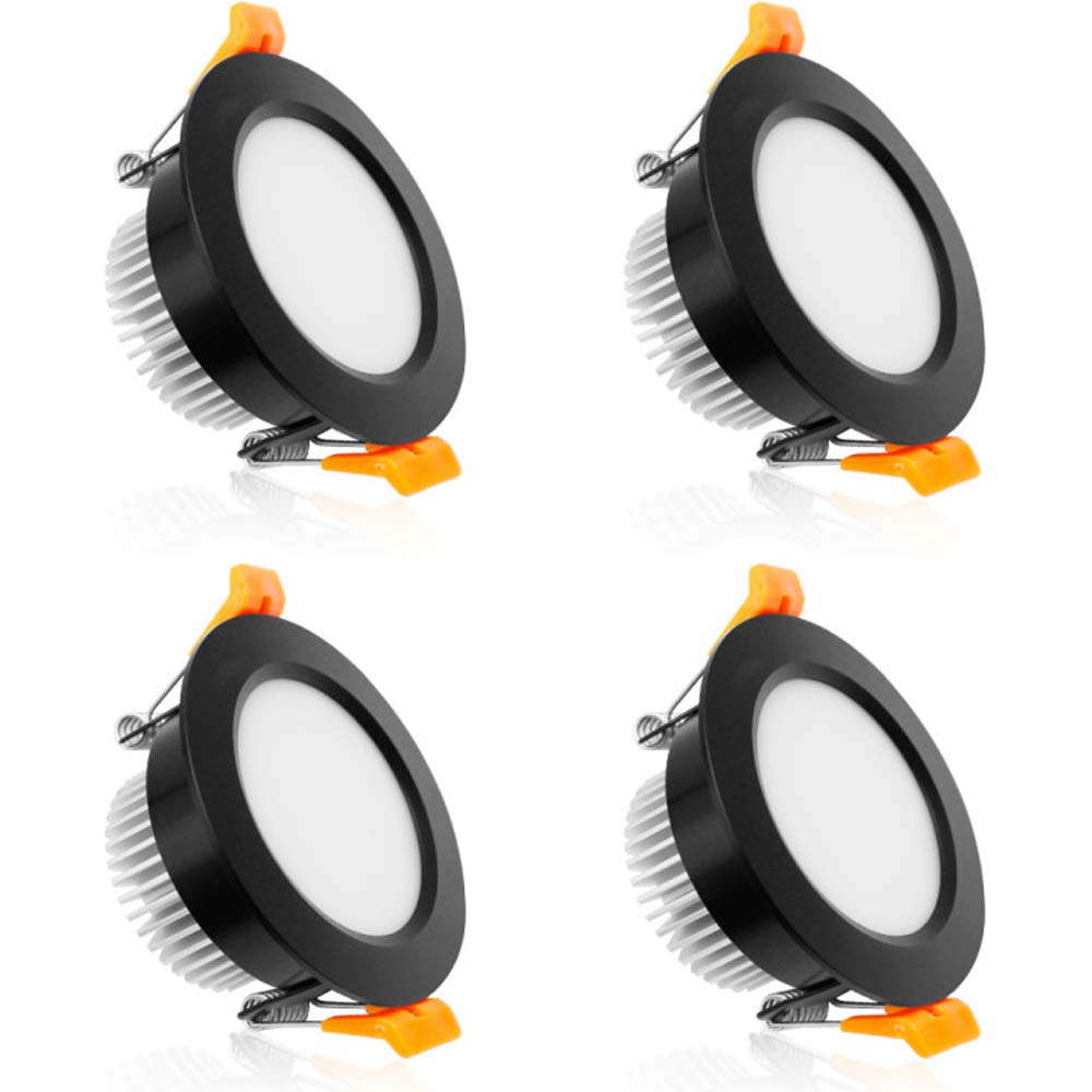 YGS-Tech LED Recessed Lighting Downlight 3W 5000K Daylight White 4 Pack, Dimmable, CRI80, Black