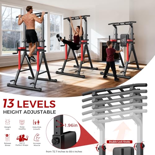 LFEYYD Power Tower Pull Up Bar Free Standing - 13-Level Adjustable Height Dip Station - Home Gym Strength Training Equipme...