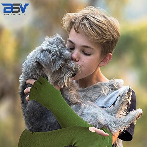BSV Kevlar Arm Protection Sleeves with Finger Opening - Cut, Scratch, Stab, Bite and Heat Resistant - Unisex, 18 Inches, Sage Green, 1 Pair