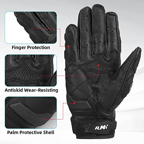 ILM Air Flow Leather Motorcycle Gloves Touchscreen for Men and Women (3XL, Black)