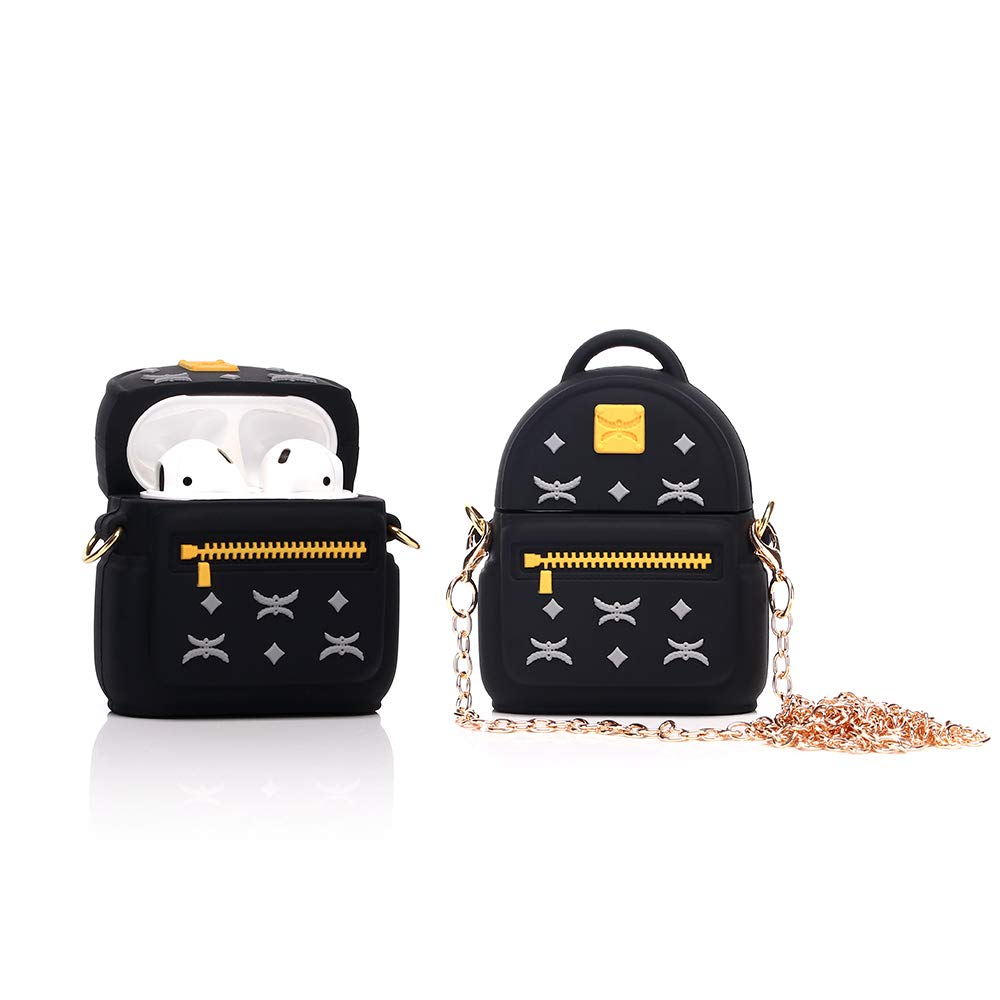 LEWOTE Silicone Case Cover Compatible for Apple Airpods 1&2[Funny Design][Best Gift for Girls Kids or Woman](Bag Black)
