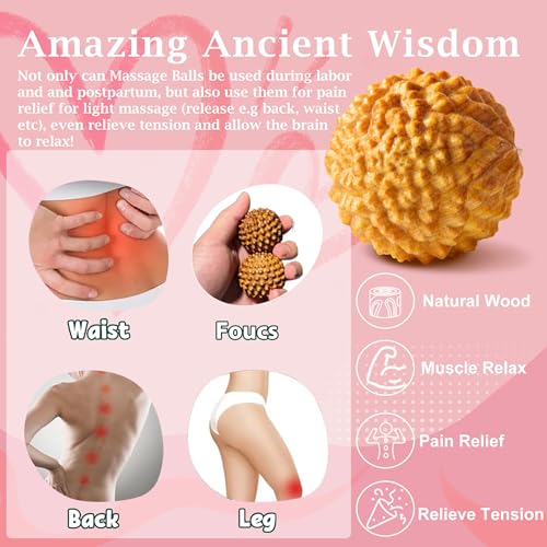 FSYQUAST Wooden Massage Ball - 2pcs Acupressure Ball for Natural Labor and Delivery Essentials, Birthing Comb, Labor Comb ...