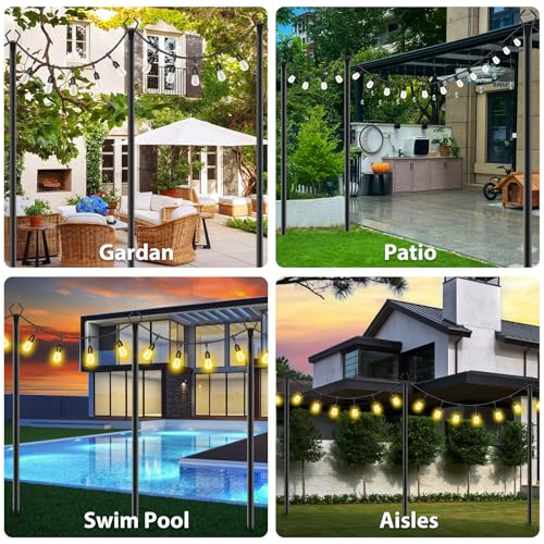 zoegi 4 Pack 10Ft String Light Poles,Light Poles for Outside Lights with Fork,Outdoor Brackets Hanging Lights,Metal Stand ...