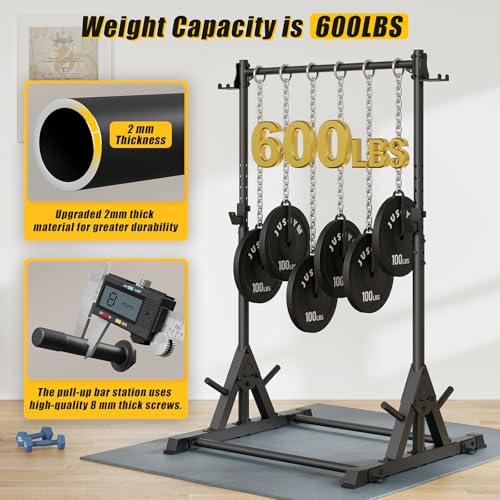 Jusgym Pull Up Station, Strength Training Workout Pull Up Bar Free Standing for Home Gym, Adjustable Heavy Duty Pullup Bar...