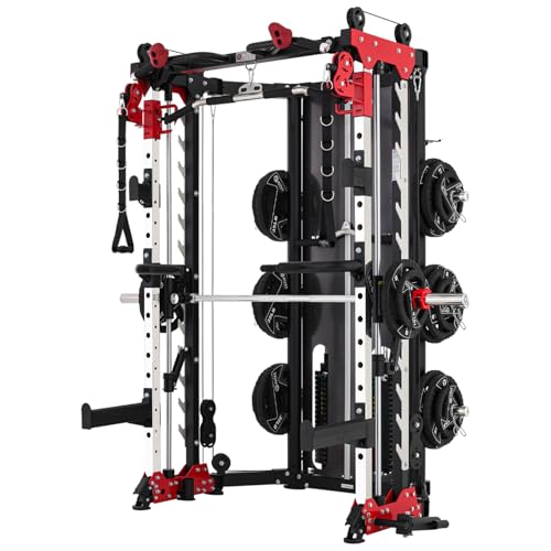 Altas Strength Folding Home Gym Smith Machine with Pulley System Gym Squat Rack Weight Bar Upper Body Strength Training Le...
