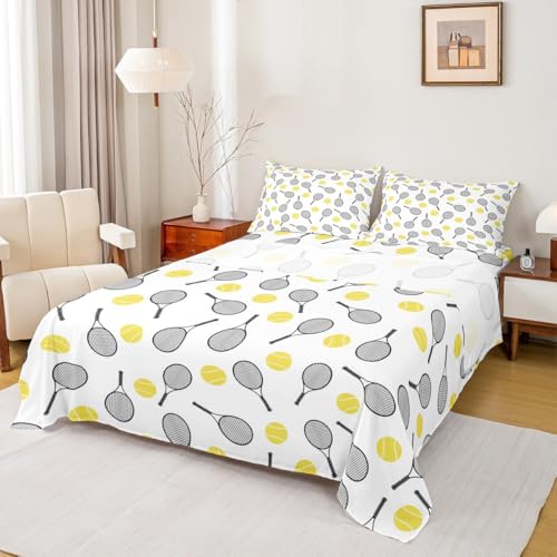Erosebridal Tennis Racket Queen Sheet Sets 4pcs, Kids Ball Games Microfiber Bed Sheets Set for Boys Girls Tennis Lover, Si...