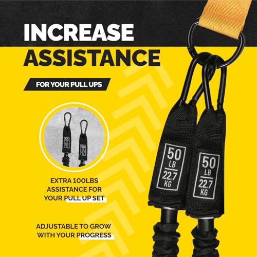 Pull Up Assistance Bands Set - 4 Heavy-Duty Pull Up Bands, Height Adjustable Strap & Comfortable Foot Strap - Stackable Pu...
