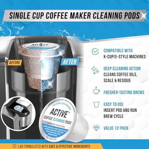 ACTIVE K-Cup Compatible Keurig Cleaning Pods - Quick-Rinse Cleaners for Single Serve Coffee Machine, 12 Month Coffee Maker...