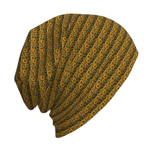 sackhg Sunflowers Print Winter Beanie Hat Men Women Soft Lightweight Thermal Cap for Outdoor Skiing Wear Black