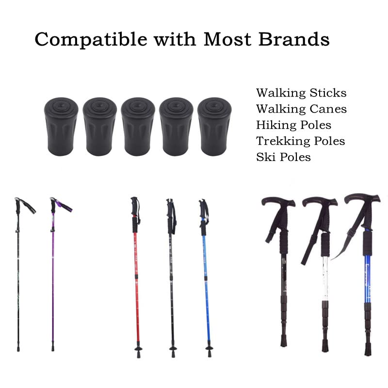 6pcs Walking Stick Tips, Replacement Rubber Tips for Walking Sticks, Trekking Pole Tips Baskets Hiking Pole Tips Feet Shoc...