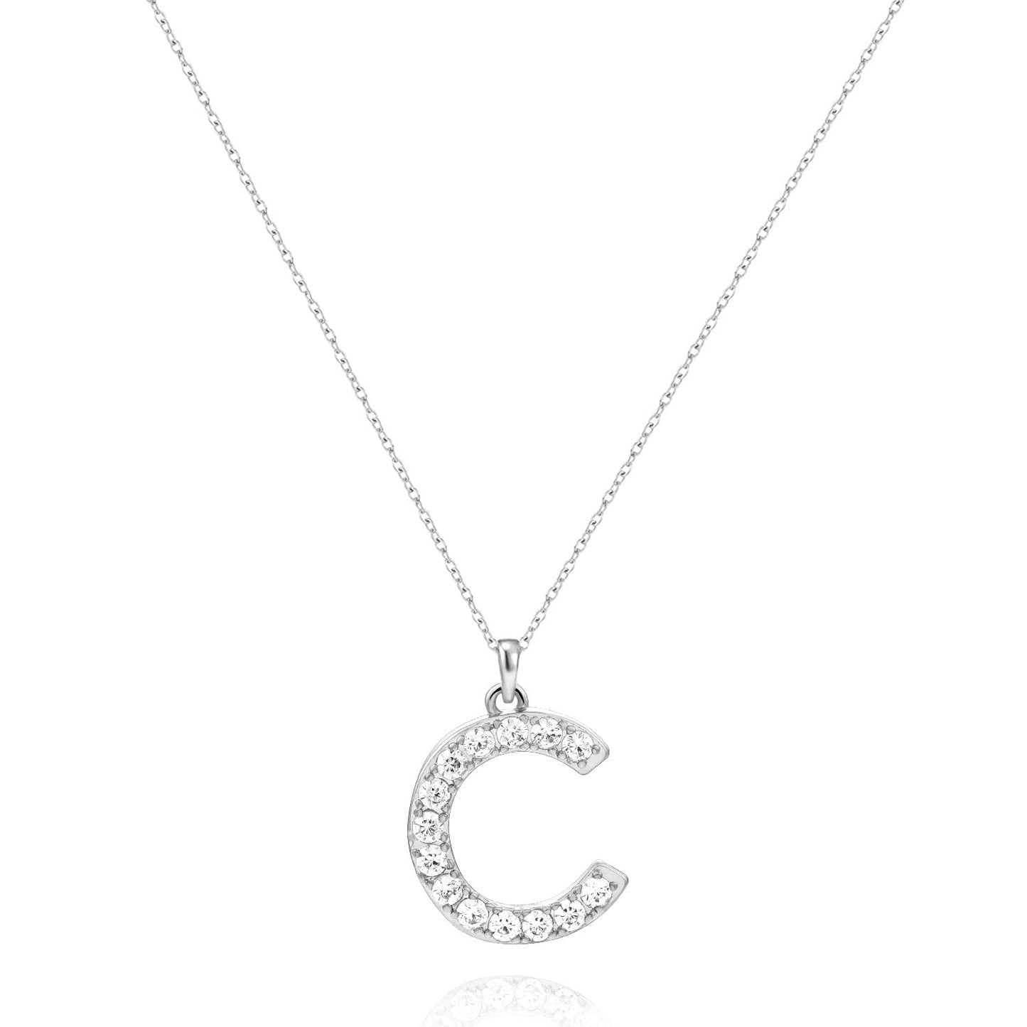 Tarsus C Initial Letter Stainless Steel Silver Alphabet Pendant Necklace Monogram charm cubic zirconia Jewelry Gifts for Women T
