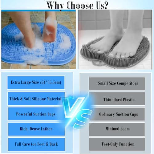 Silicone Shower Foot and Back Scrubber Mat - 21.3" Foot Massager ,Strong Suction Cups Non-Slip, Hands-Free Dead Skin Remov...
