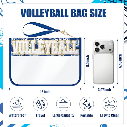 BuyCard Volleyball Gifts Makeup Bag with Chenille Letter Patch, Clear Cosmetic Pouch PVC Organizer Purse, Waterproof Trave...