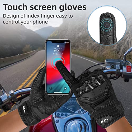 ILM Air Flow Leather Motorcycle Gloves Touchscreen for Men and Women (3XL, Black)