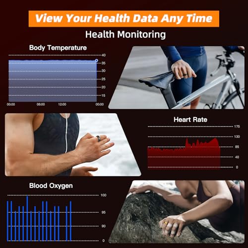 AMOVAN Smart Ring for Women Men, Fitness Tracker Ring with Body Temperature, Heart Rate, Blood Oxygen, Sleep Monitor, Calo...
