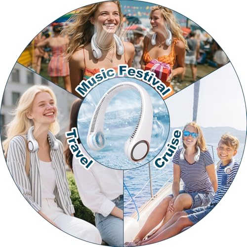 CIVPOWER Neck Fan: Portable Personal Neck Cooling Rechargeable Bladeless Fan - Hands Free 3 Speed 4000 mAh Battery USB Ope...