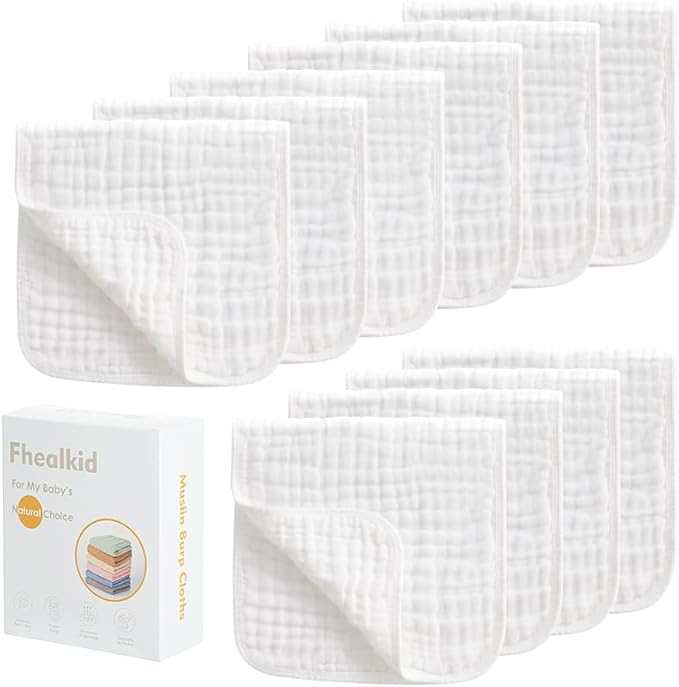 Muslin Burp Cloths Sets Newborn Baby Boy Essentials Must Haves 100% Cotton 10 Pack 22" X 10",6-Layer Baby Bibs & Burp Cloths for Baby Drool and Messes - Soft, Safe & Gentle for Boys & Girls Multi