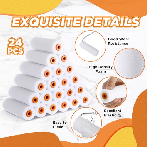 Acellegic 24 Pcs 4 Inch Foam Paint Rollers with Roller Frame Kit High Density Foam Paint Roller House Painting Supplies, M...