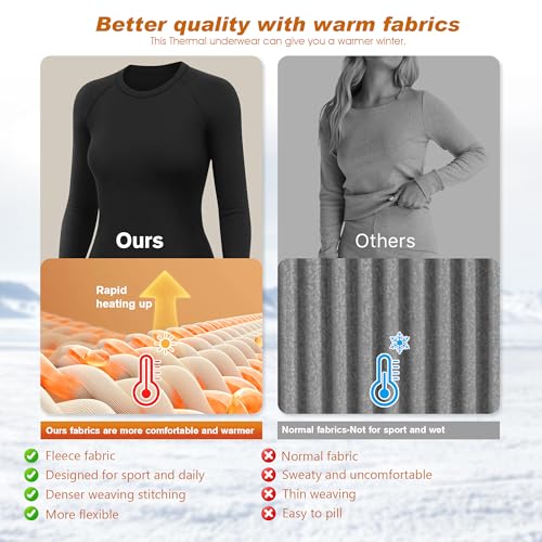 HiZiTi Thermal Underwear Women Long Johns Set Fleece Lined Warm Base Layer Long Sleeve for Weather Top Bottom Pajama
