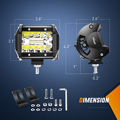 Nilight 4Pcs LED Pods 4Inch 60W Triple Row Flood Spot Combo 6000LM Light Bar Driving Fog Lights Off Road Lighting for Truc...