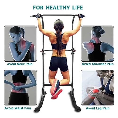 Power Tower Workout Dip Station Pull Up Bar, Height Adjustable Multi-Function Dip Stand for Home Gym, Strength Training Fi...