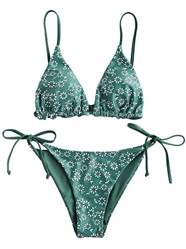 ZAFUL Women's Triangle Bikini Floral String Bikini Set Two Piece Swimsuit Bathing Suits