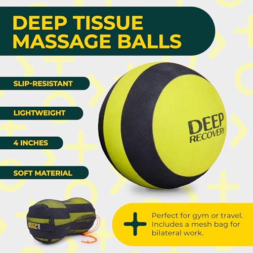 Deep Recovery Yoga Deep Tissue Massage Ball Set, Firm Density – 4-Inch Myofascial Release Balls for Feet, Back, Neck, Legs...
