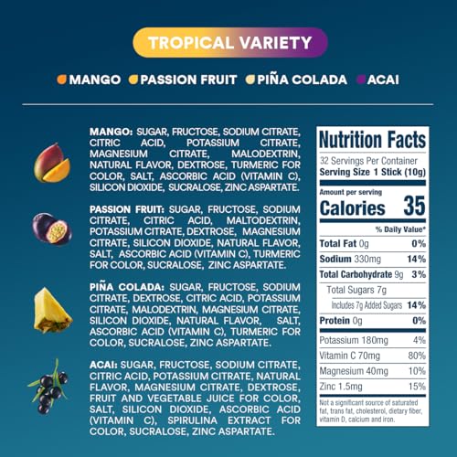 DripDrop Hydration Packets - Tropical Variety Pack - Single Serve Electrolytes Powder Drink Mix - Mango, Açaí, Passion Fru...