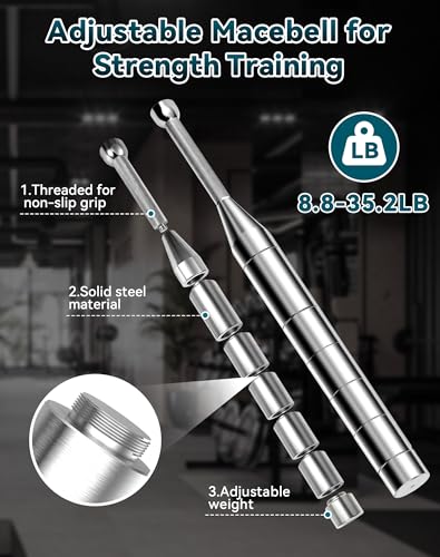Zwwkkll Adjustable Macebell, 6/8/13-in-1 Indian Club Weighted for Strength Training, Shoulder & Grip Workouts, Progressive...