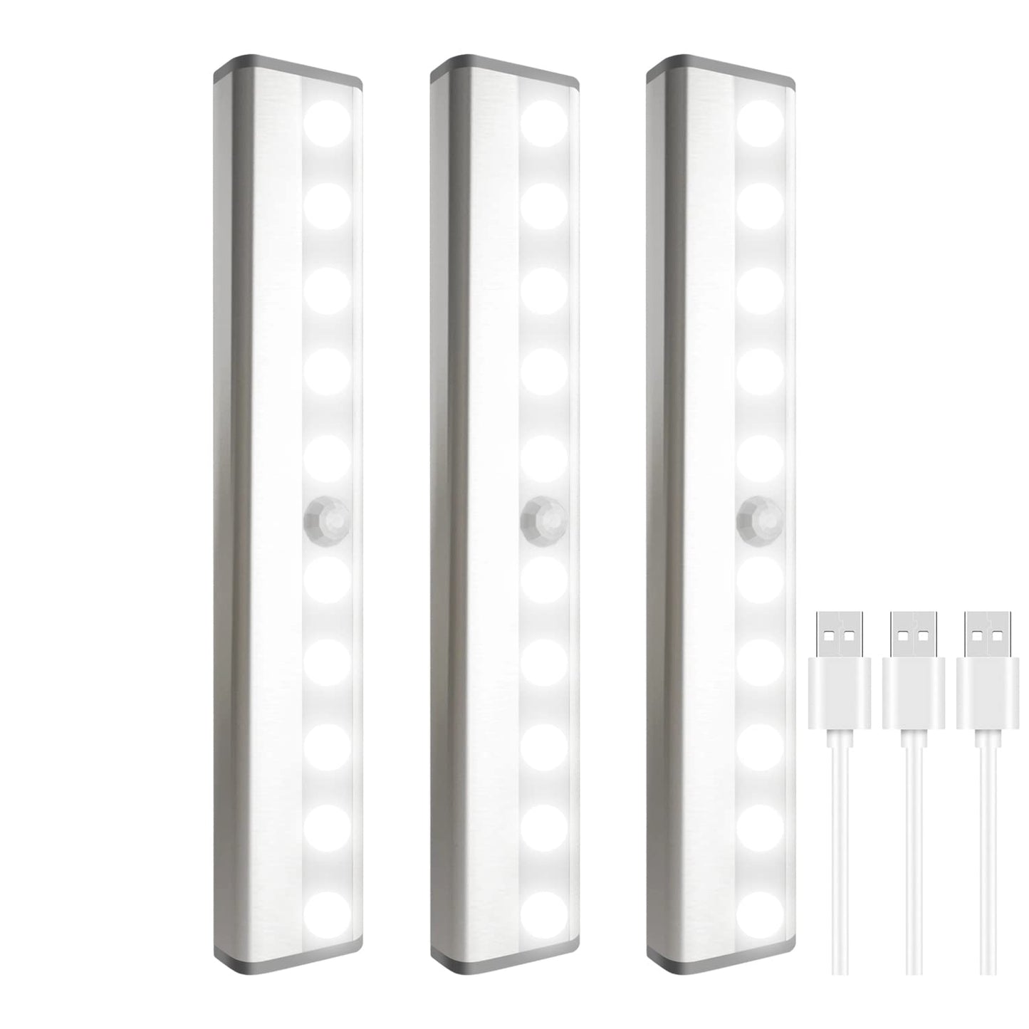 Sixdefly Led Closet Light  10 Leds Dimmer Usb Rechargeable Motion Sensor Light Under Cabinet Lighting  Wireless Stick-Anywhere Night Safe Light Bar For Wardrobe Kitchen