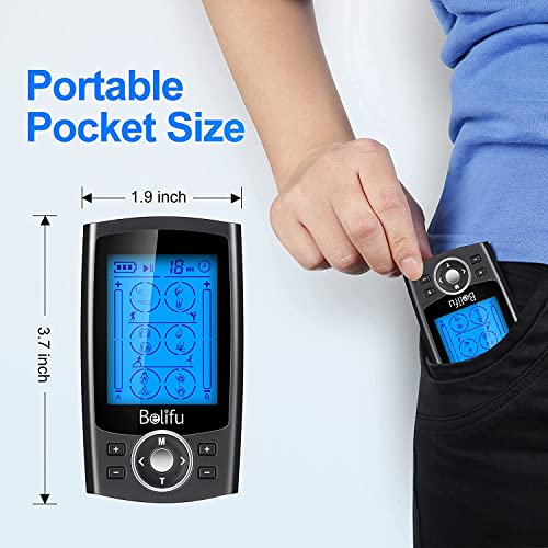 Belifu Dual Channel TENS EMS Unit 24 Modes Muscle Stimulator for Pain Relief Therapy, Electronic Pulse Massager Muscle Mas...