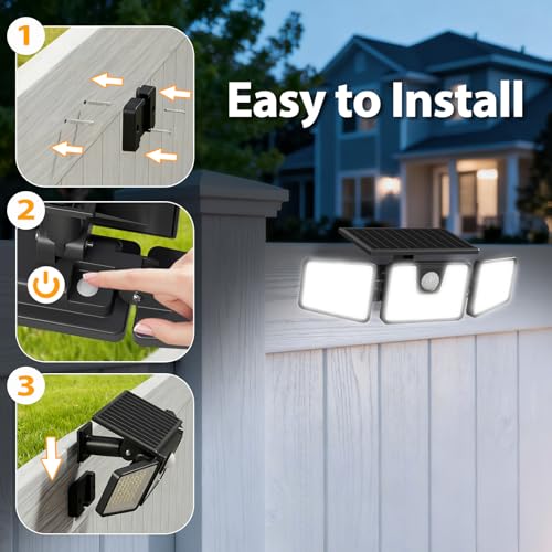 INCX Solar Lights Outdoor Waterproof, 3000 LM 156 LED Motion Sensor Outdoor Lights, 3 Heads Solar Powered Security Flood L...