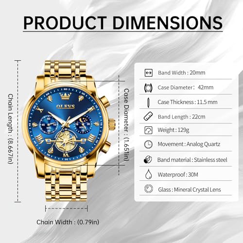 OLEVS Men Silver Watches,Men's Stainless Steel Chronograph Watch,Man Analog Quartz Big Face Male Watches Luxury Waterproof...