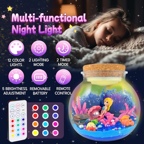 7july Mermaid Terrarium Craft Kit for Kids - LED Night Light Up & Remote Mermaid Birthday Gifts Toys for Girls Age 5 6 7 8...