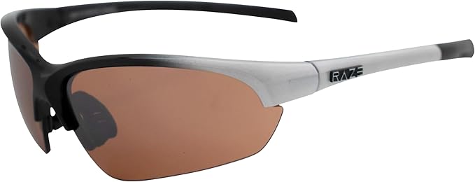 Raze Eyewear S-Wave Wrap Around Sports Sunglasses for Men or Women Black to White Gloss Frame w/High Definition Brown Lenses