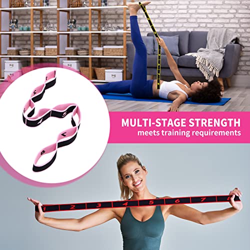 Lenwen 8 Pcs Elastic Yoga Stretching Strap 39.37 Inch Adjustable Multi Loop Stretch Strap Training Dance Stretch Band for ...