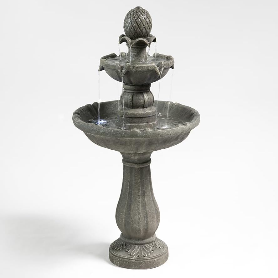 Outdoor Water Fountains –42.2 in. Tall,3 Tiered Stone Waterfall,Create Elegant Flowing Water Feature for Garden, Yard, Patio, Home Decor (Grey)