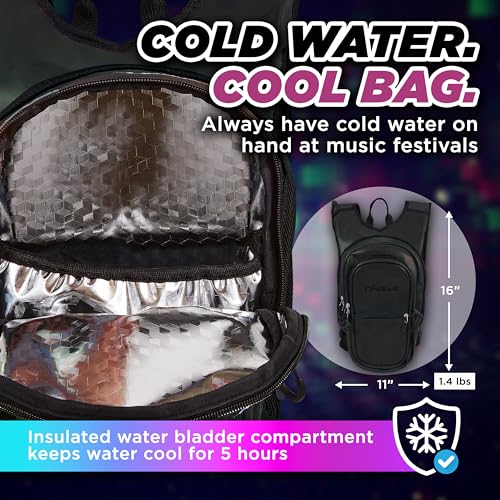 Rave2o Rave Hydration Backpack – Anti-Theft Festival Hydration Pack with 1.5L Leakproof TPU Bladder – Slim, Insulated Wate...