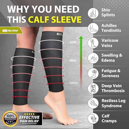 BLITZU 3 Pairs Calf Compression Sleeves for Men and Women. Footless Compression Socks & Leg Support for Running, Travel, N...