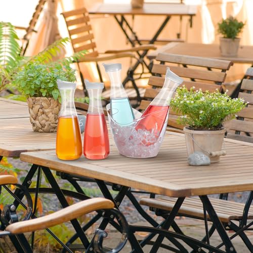 Funnymoom 6 Pcs Acrylic Ice Bucket for Parties 4l Oval Beverage Tub 47 oz Plastic Water Carafes with Lids Plastic Pitcher ...